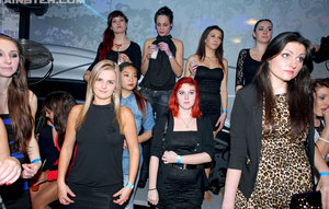 Frolic girls in bikini flashing their tits at the pool party